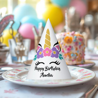 Chapeau en Papier Licorne Personnalisé Joyeux Anni