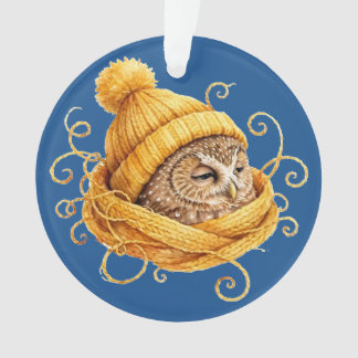 Chapeau en tricot jaune Chouette d'hiver mignonne