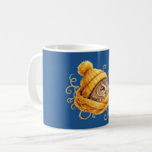 Chapeau en tricot jaune et mug à café Chouette d'h
