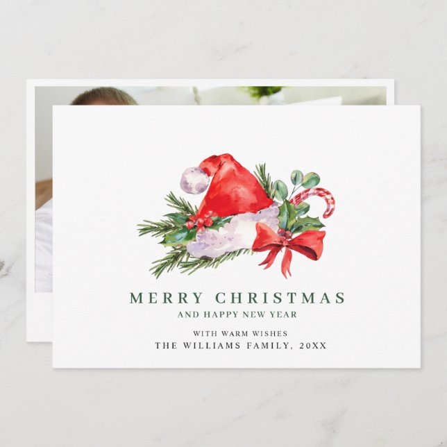 Chapeau festif du Père Noël Noël PHOTO Carte de vœ (Devant / Derrière)