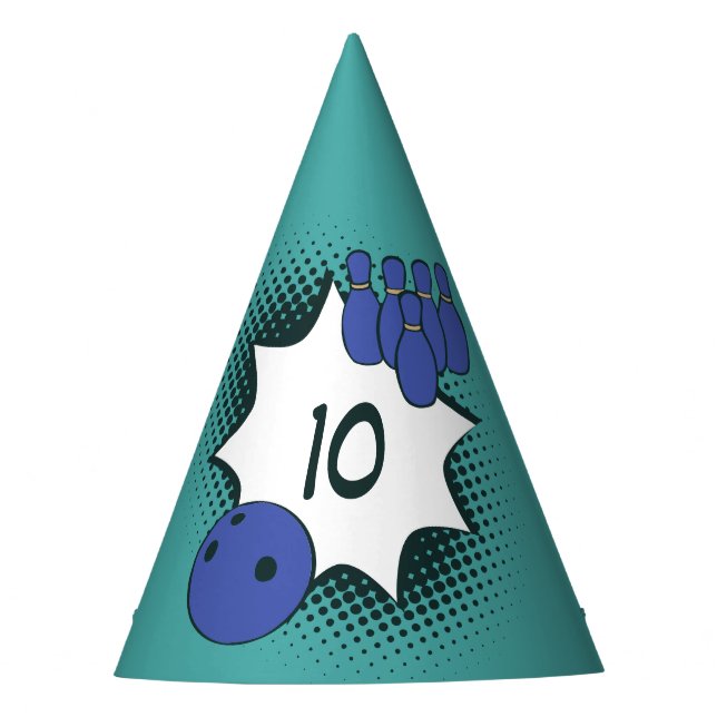 Chapeaux De Fètes 10e Joyeux Anniversaire Bowling Bleu-Vert  (Devant)