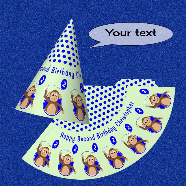 Chapeaux De Fètes 2e anniversaire singe enfants bleu vert (Créateur téléchargé)