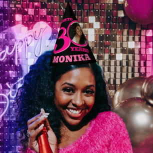 Chapeaux De Fètes 30e anniversaire photo personnalisée rose noir