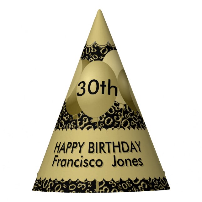 Chapeaux De Fètes 30ème Festons d'or/noir de motif de nombre (Devant)