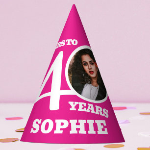 Chapeaux De Fètes 40e anniversaire photo personnalisée blanc rose