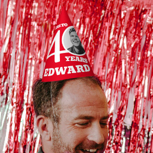 Chapeaux De Fètes 40e anniversaire photo personnalisée blanc rouge