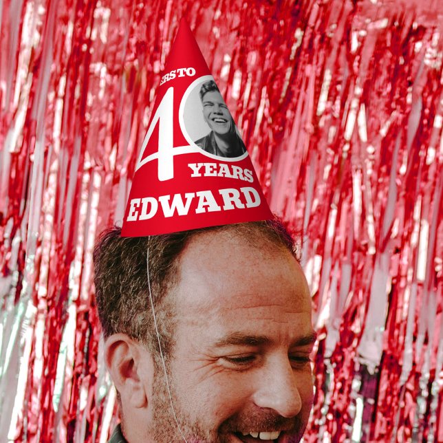 Chapeaux De Fètes 40e anniversaire photo personnalisée blanc rouge (Créateur téléchargé)