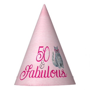Chapeaux De Fètes 50 & Fabulous Chat, rose et gris, 50e anniversaire