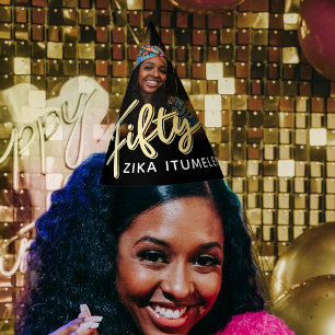 Chapeaux De Fètes 50e anniversaire or noir nom photo personnalisée