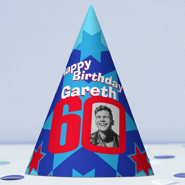 Chapeaux De Fètes 60e anniversaire photo personnalisée star nom casq (Créateur téléchargé)