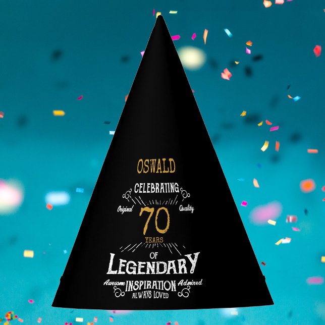 Chapeaux De Fètes 70e anniversaire Legendary Black Gold Retro (70th Birthday Legendary Black Gold Retro Party Hat
)