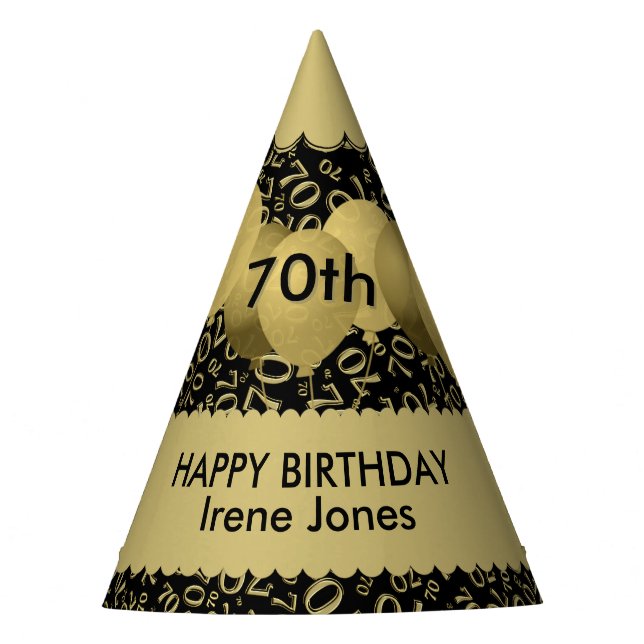 Chapeaux De Fètes 70e anniversaire Numéro Motif Gold/Black Scallops (Devant)