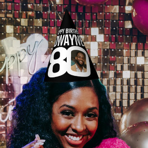 Chapeaux De Fètes 80e anniversaire photo personnalisée blanc noir