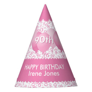 Chapeaux De Fètes 90e anniversaire Numéro Motif Pink/White Scallops