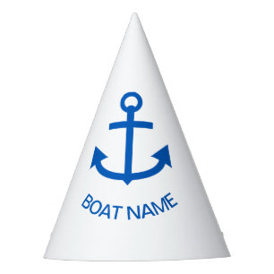 Chapeaux De Fètes Ancre Bleu Votre nom de bateau Personnalisé Blanc