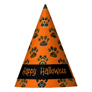 Chapeaux De Fètes Animal Paw Silhouette Happy Halloween Orange