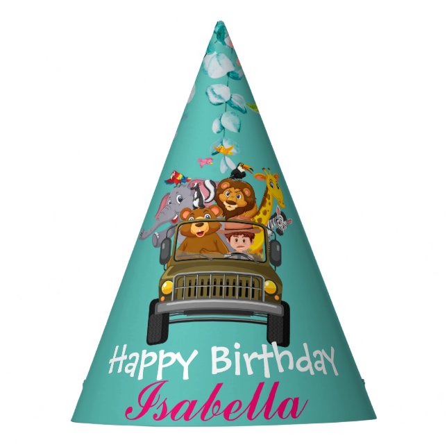 Chapeaux De Fètes animaux de safari jungle Floral Anniversaire (Devant)