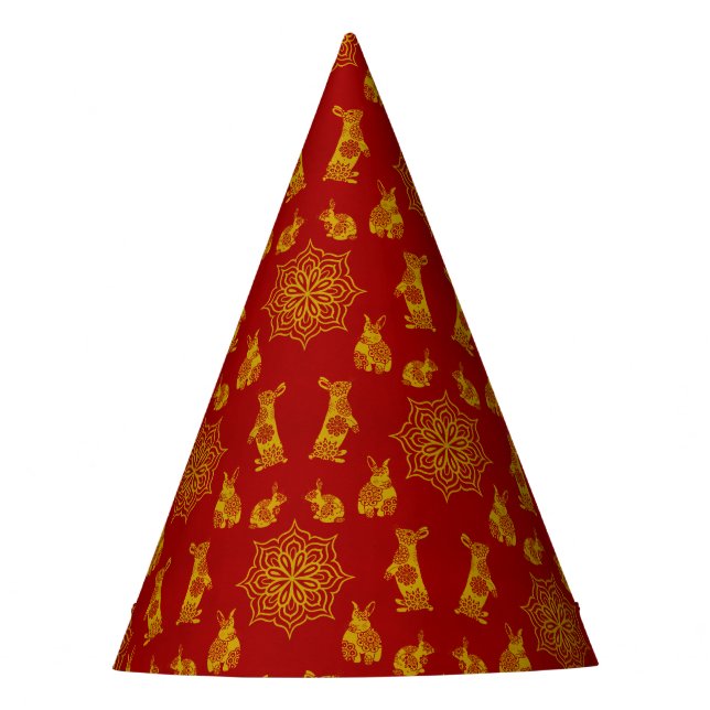 Chapeaux De Fètes Année du lapin Rouge et or Mandala Motif (Devant)