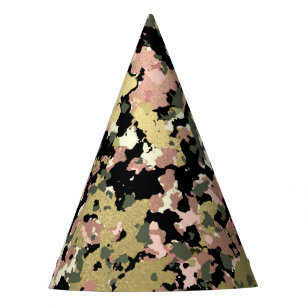 Chapeaux De Fètes Anniversaire Camouflage Noir Vert Rose Or