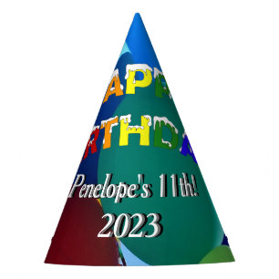 Chapeaux De Fètes Anniversaire d'arc-en-ciel de bleus et de verts de