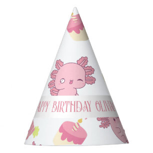 Chapeaux De Fètes Anniversaire de enfant Cartoon Axolotl rose mignon