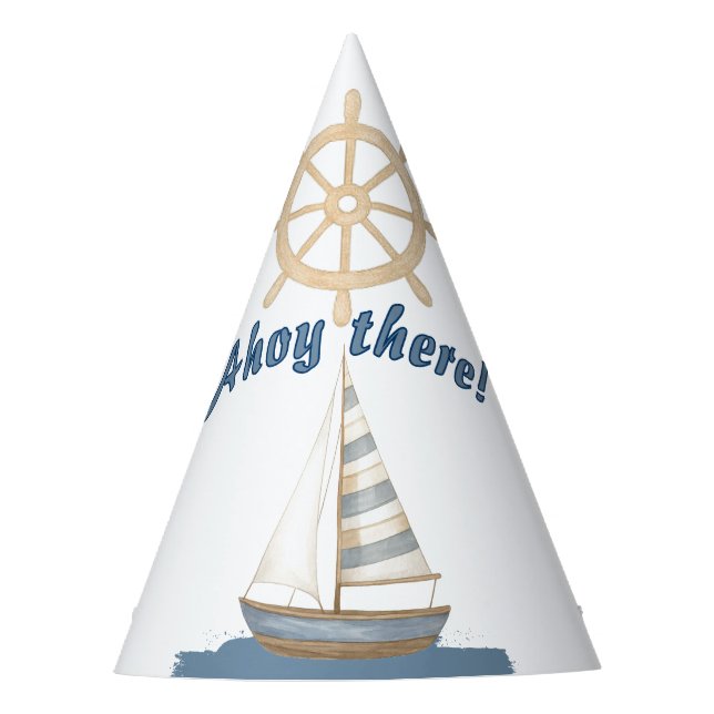 Chapeaux De Fètes Anniversaire de enfant nautique | Bateau bleu et b (Devant)