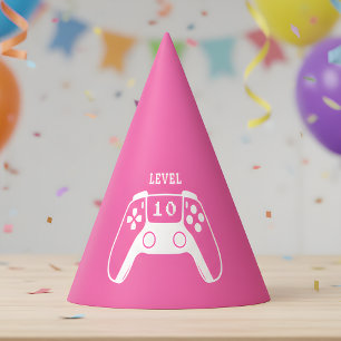 Chapeaux De Fètes Anniversaire de fille de jeu vidéo rose chaud