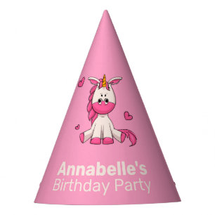 Chapeaux De Fètes Anniversaire de la fille Unicorn rose mignonne