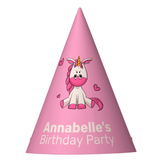 Chapeaux De Fètes Anniversaire de la fille Unicorn rose mignonne (Devant)