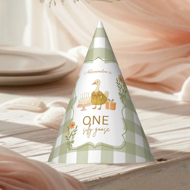 Chapeaux De Fètes Anniversaire de la Silly Goose Gingham Vert 1 an (Créateur téléchargé)
