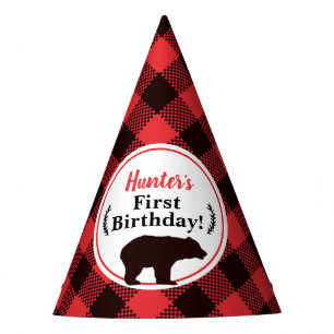 Chapeaux De Fètes Anniversaire de l'Ours Noir Rouge Plaid de Buffalo