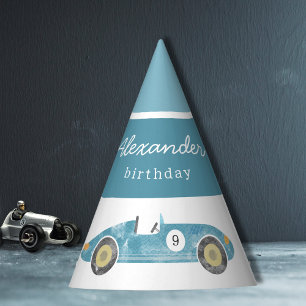 Chapeaux De Fètes anniversaire de voiture de course bleue