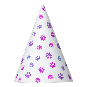 Chapeaux De Fètes Anniversaire Empreintes de Patte Rose Bleu Violet