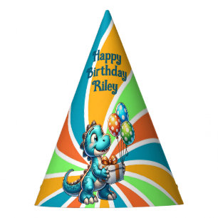 Chapeaux De Fètes Anniversaire personnalisé avec dinosaure et ballon