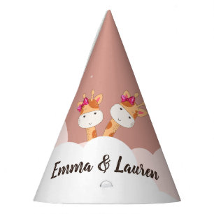 Chapeaux De Fètes Aquarelle bébé Giraffe, Safari Twins Anniversaire