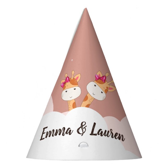 Chapeaux De Fètes Aquarelle bébé Giraffe, Safari Twins Anniversaire (Gauche)