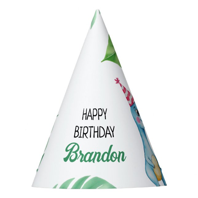 Chapeaux De Fètes Aquarelle Bleu Trex Vert Enfants 3e anniversaire (Devant)