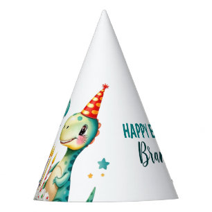 Chapeaux De Fètes Aquarelle Colorée Trex Dinosaur 1er anniversaire