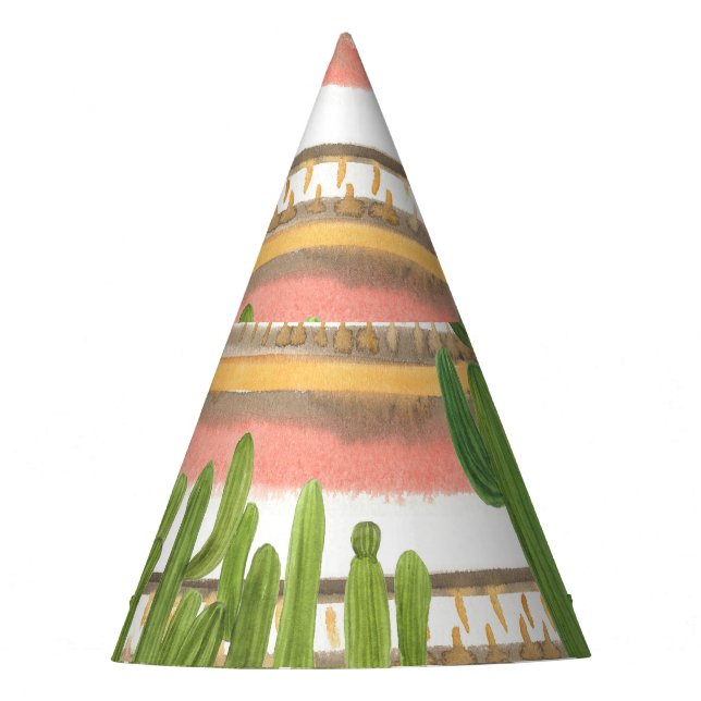 Chapeaux De Fètes Aquarelle de cactus, arrière - plan rayé, couche t (Devant)
