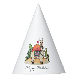Chapeaux De Fètes Aquarelle Llama Avec Cactus