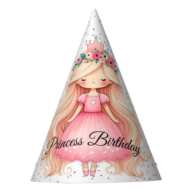 Chapeaux De Fètes Aquarelle rose princesse Anniversaire (Devant)