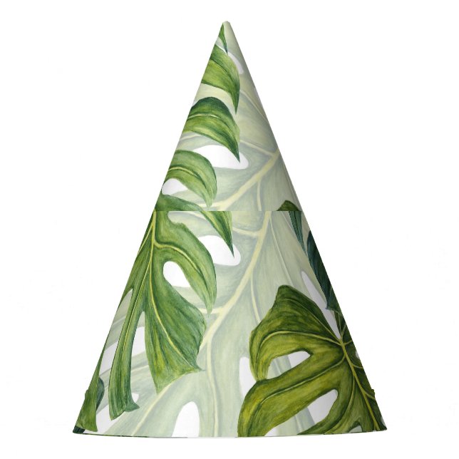 Chapeaux De Fètes Aquarelle tropicale de Monstera verte (Devant)