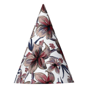Chapeaux De Fètes Aquarelles Crimson Floral sur blanc