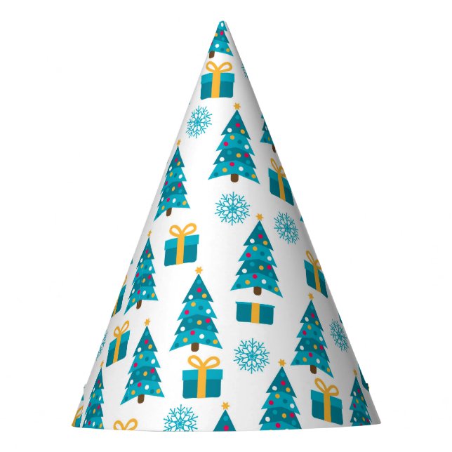 Chapeaux De Fètes Arbre de Noël Motif cadeau bleu jaune | Fêtes (Devant)