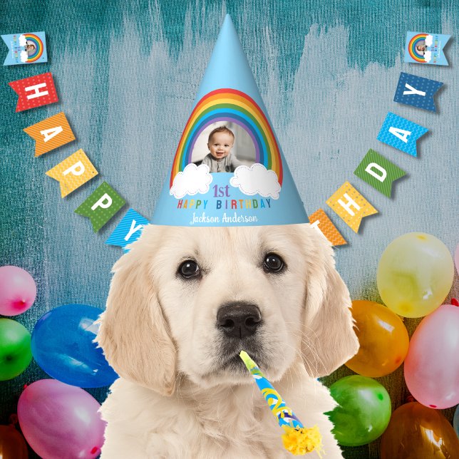 Chapeaux De Fètes Arche arc-en-ciel sur les nuages Premier anniversa (Créateur téléchargé)