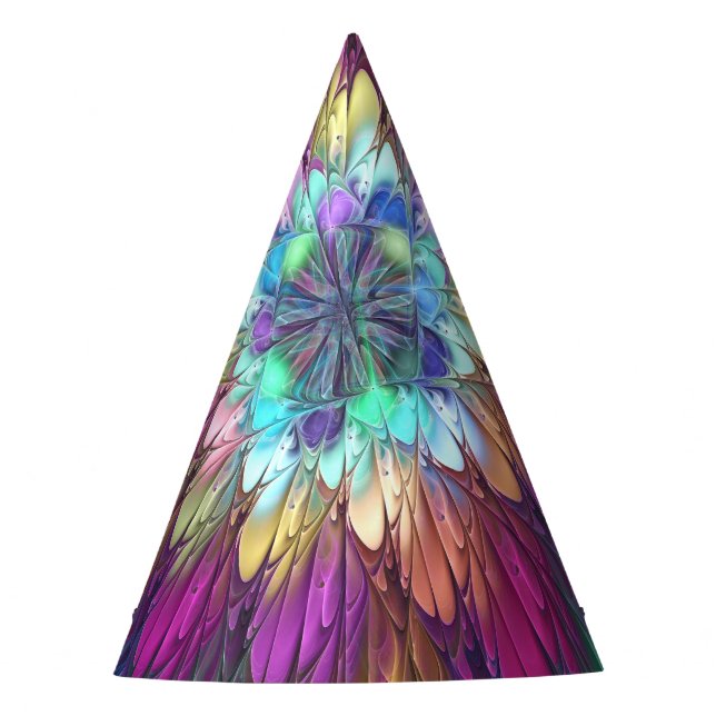 Chapeaux De Fètes Art abstrait fractal de fleurs psychédéliques colo (Devant)