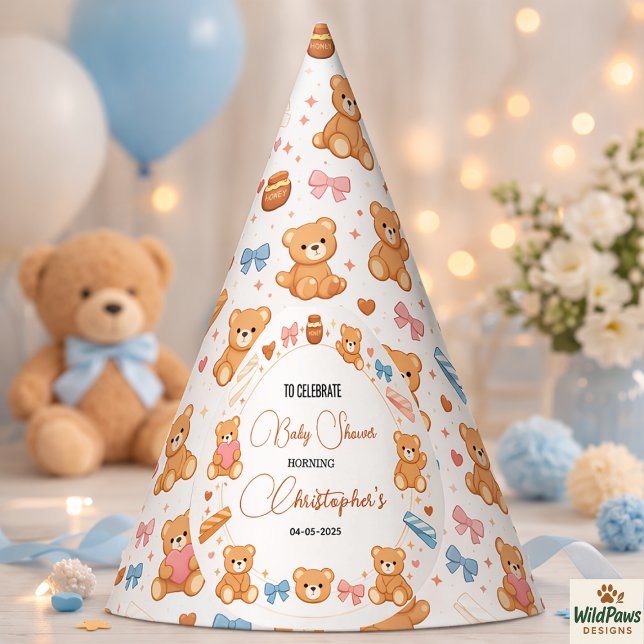 Chapeaux De Fètes Baby Shower Ourson pour Garçon | Ourson Bleu Migno (Teddy Bear Baby Shower Boy | Cute Blue Bear Party Hat
)
