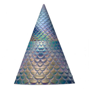 Chapeaux De Fètes Balances de poissons de sirène bleu vert Holograph