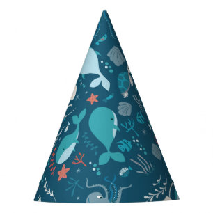 Chapeaux De Fètes Baleines bleues et vie marine de Kawaii Cute.