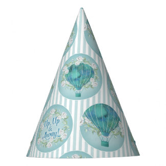 Chapeaux De Fètes Ballon Turquoise à air chaud - Aqua White Stripes